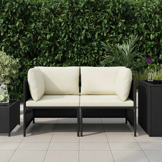 Divano da Giardino a 2 Posti con Cuscini Nero in Polyrattan 313512