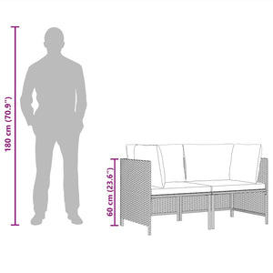 Divano da Giardino a 2 Posti con Cuscini Nero in Polyrattan 313512