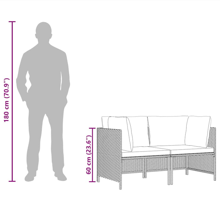 Divano da Giardino a 2 Posti con Cuscini Nero in Polyrattan 313512