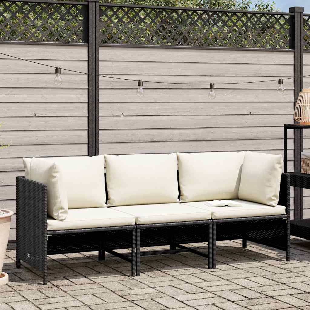 Divano da Giardino a 3 Posti con Cuscini in Polyrattan Nero 313513