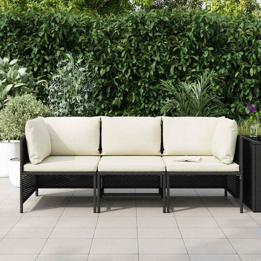Divano da Giardino a 3 Posti con Cuscini in Polyrattan Nero 313513