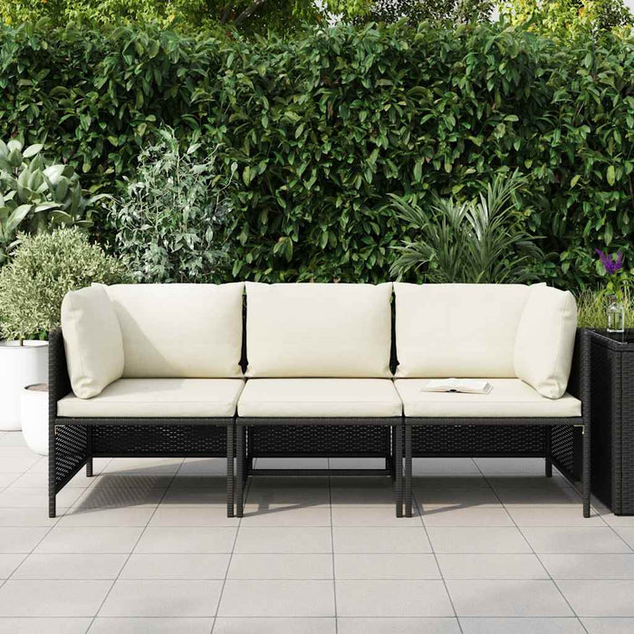 Divano da Giardino a 3 Posti con Cuscini in Polyrattan Nero 313513