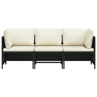 Divano da Giardino a 3 Posti con Cuscini in Polyrattan Nero 313513