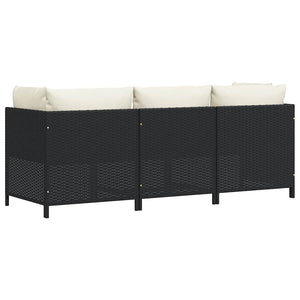 Divano da Giardino a 3 Posti con Cuscini in Polyrattan Nero 313513