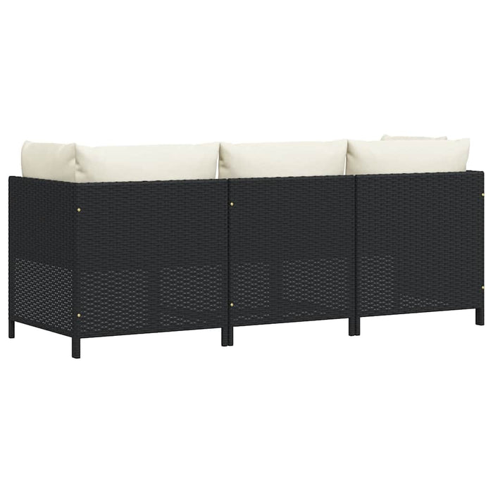 Divano da Giardino a 3 Posti con Cuscini in Polyrattan Nero 313513