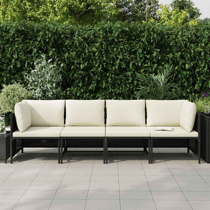 Divano da Giardino a 4 Posti con Cuscini Nero in Polyrattan 313515