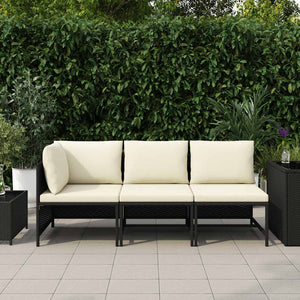 Set Divani da Giardino 3 pz con Cuscini in Polyrattan Nero 313519