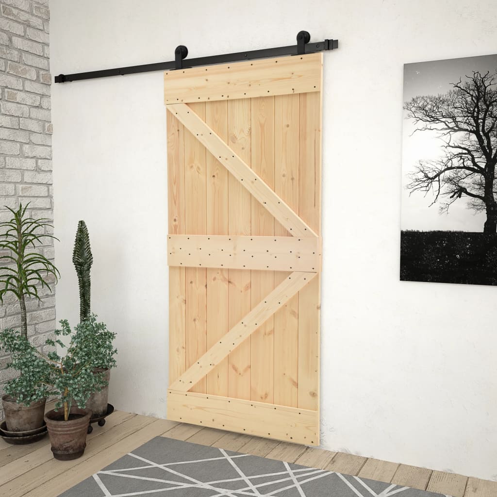 Porta Scorrevole con Set Hardware 80x210 cm in Legno di Pino 3057489