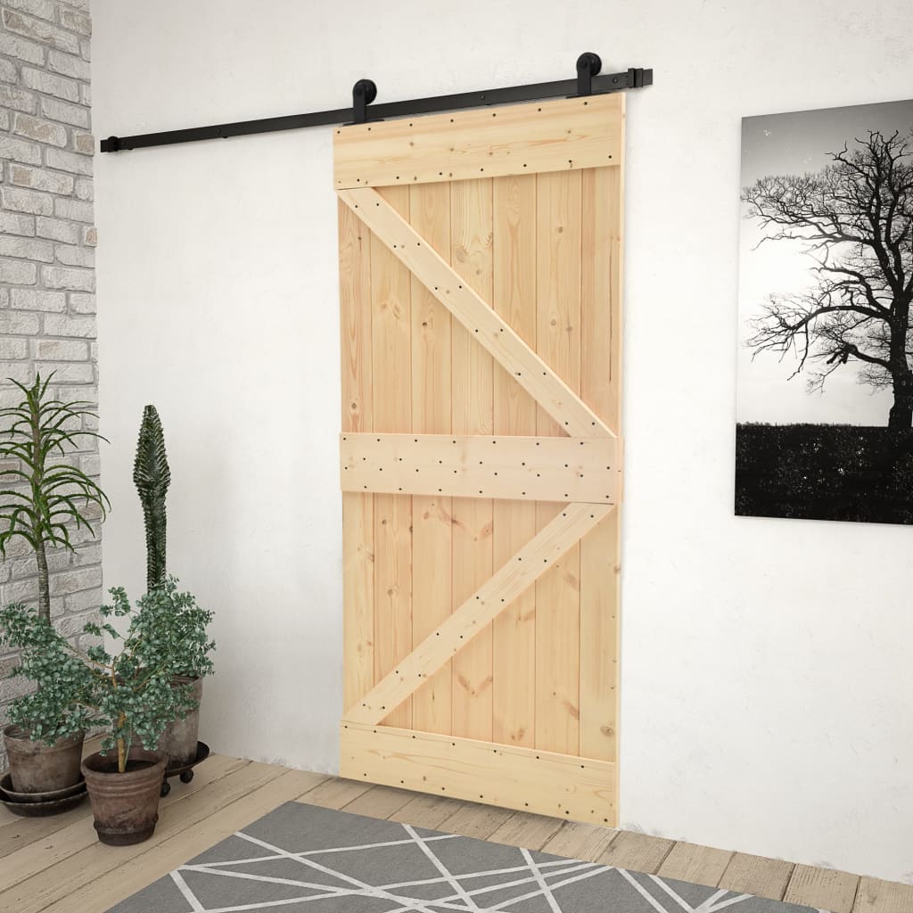 Porta Scorrevole con Set Hardware 90x210 cm in Legno di Pino 3057498