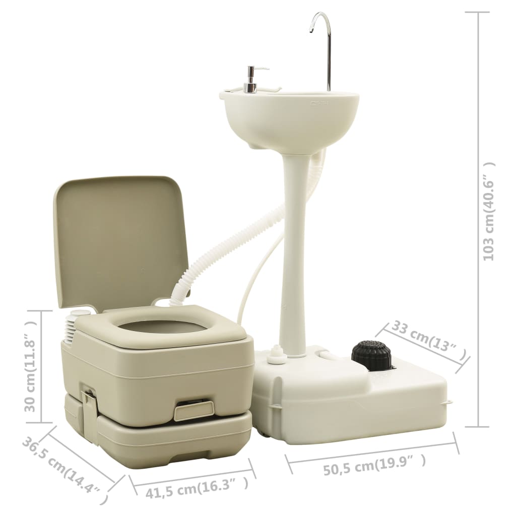 Set WC Portatile da Campeggio 10+10L Lavandino 20L Grigio 93021