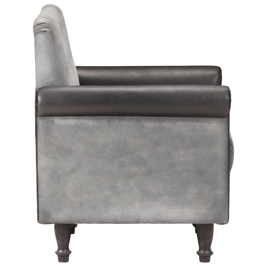 Poltrona a Pozzetto Nera in Vera Pelle e Tela 320781