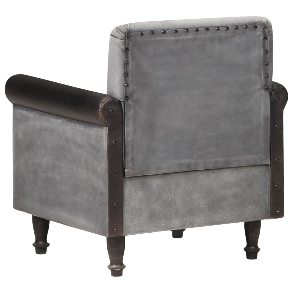 Poltrona a Pozzetto Nera in Vera Pelle e Tela 320781