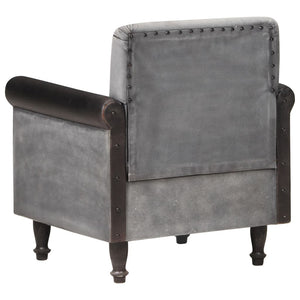 Poltrona a Pozzetto Nera in Vera Pelle e Tela 320781