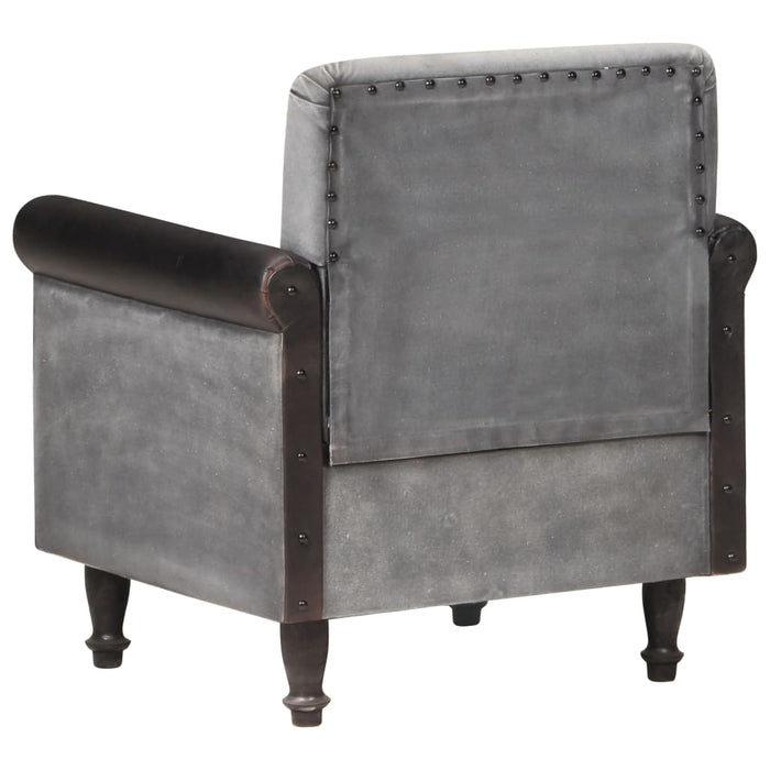 Poltrona a Pozzetto Nera in Vera Pelle e Tela 320781