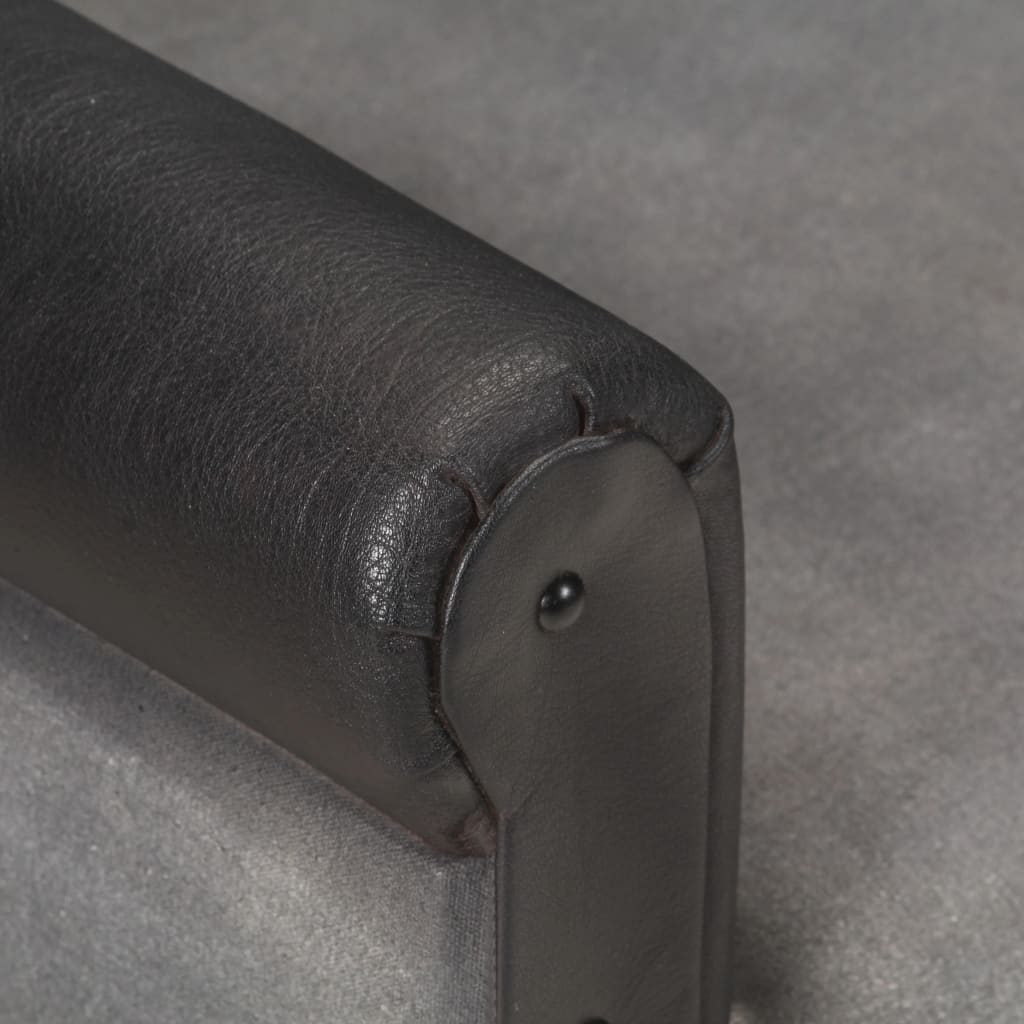 Poltrona a Pozzetto Nera in Vera Pelle e Tela 320781