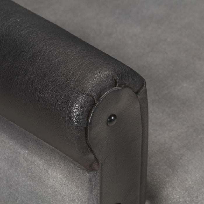 Poltrona a Pozzetto Nera in Vera Pelle e Tela 320781