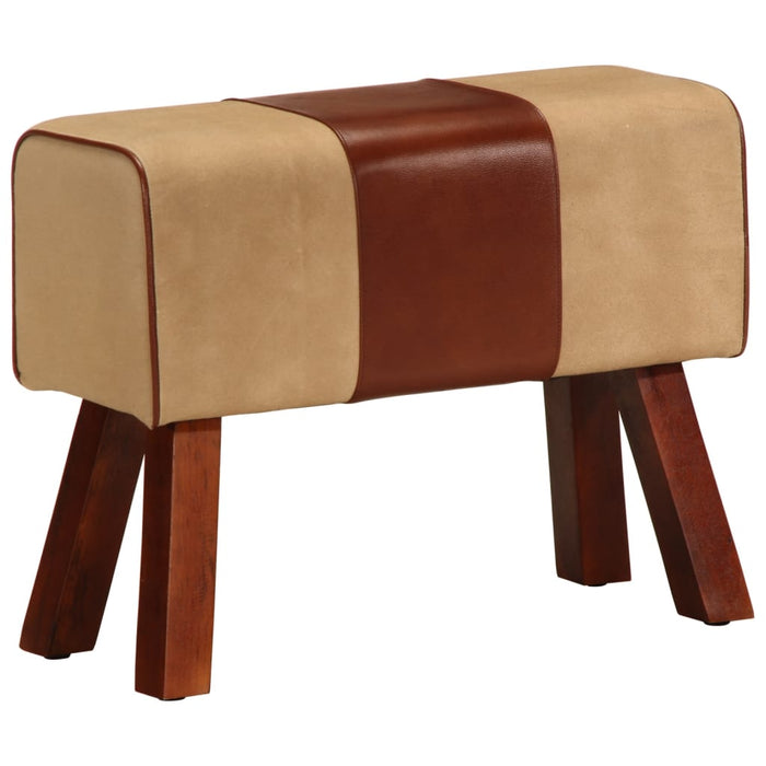 Panca da Palestra 58 cm Vera Pelle Marrone e Massello di Mango