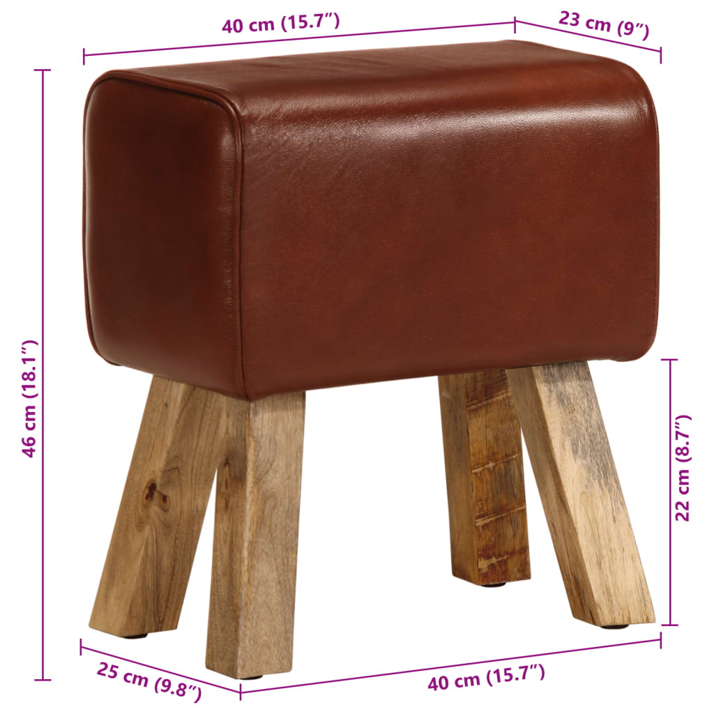 Panca da Palestra 38 cm Vera Pelle Marrone e Massello di Mango 320786