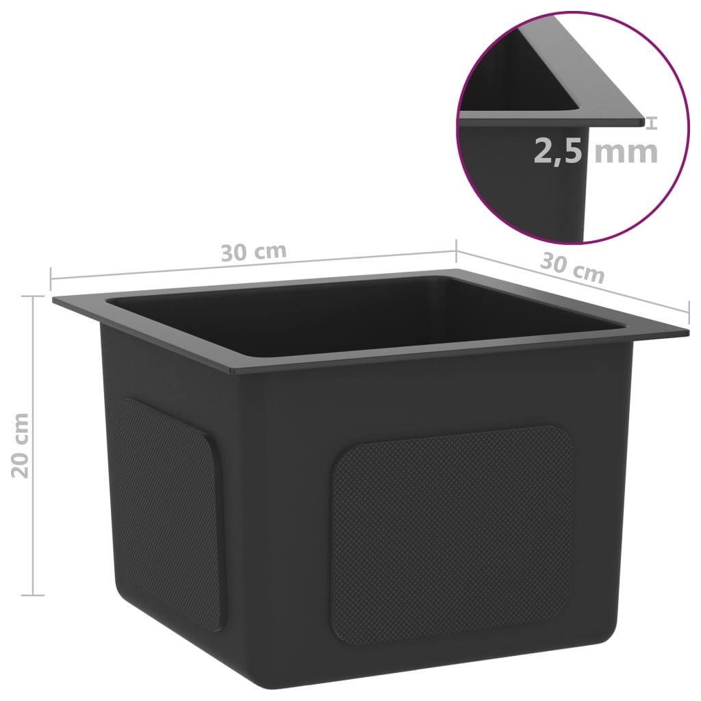 Lavello da cucina fatto a mano lavabo da bagno interno casa 30 x 30 cm acciaio inossidabile nero 02_0002450