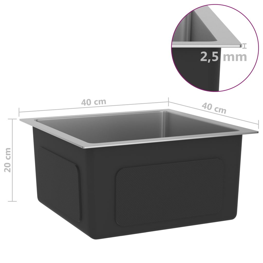 Lavello da cucina fatto a mano lavabo interno bagno casa 40 x 40 cm acciaio inox argento 02_0002451