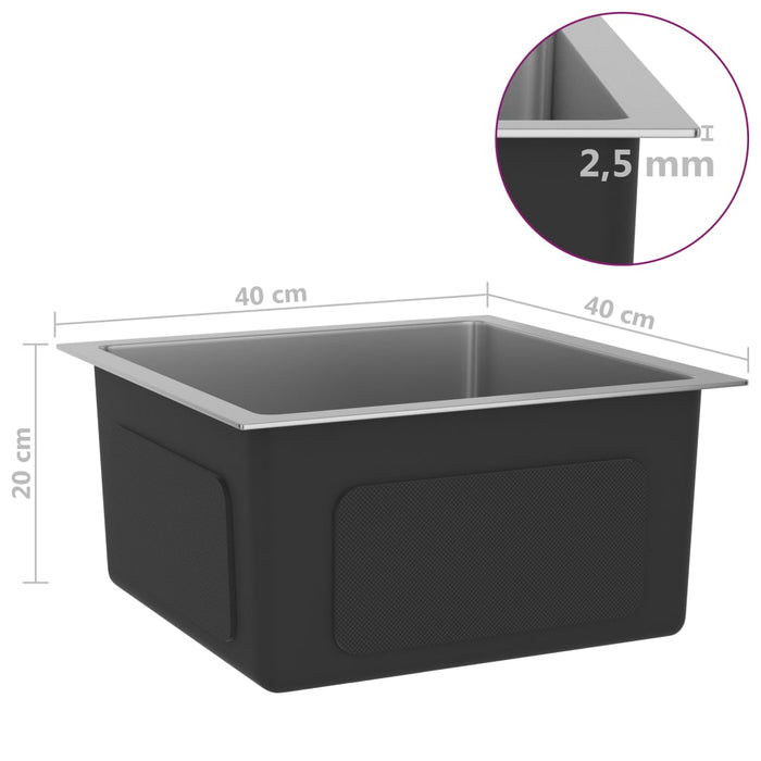 Lavello da cucina fatto a mano lavabo interno bagno casa 40 x 40 cm acciaio inox argento 02_0002451