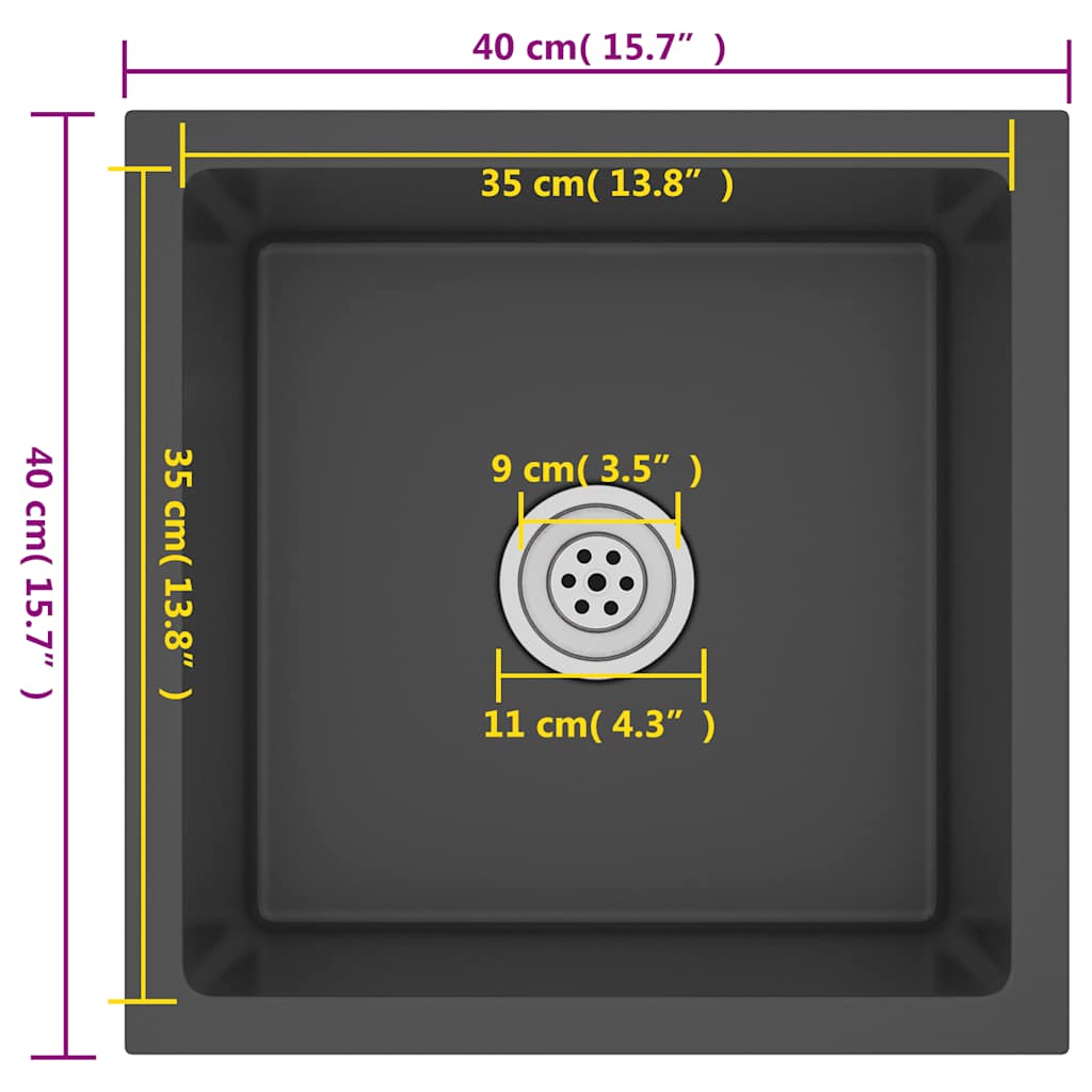 Lavello da Cucina Artigianale Nero in Acciaio Inox 51501