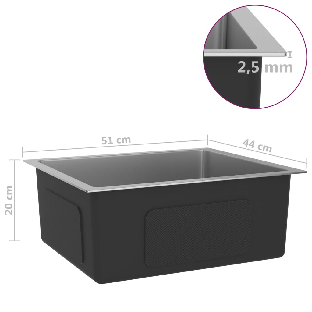 Lavello da cucina fatto a mano 51 x 44 cm acciaio inox argento 02_0002453