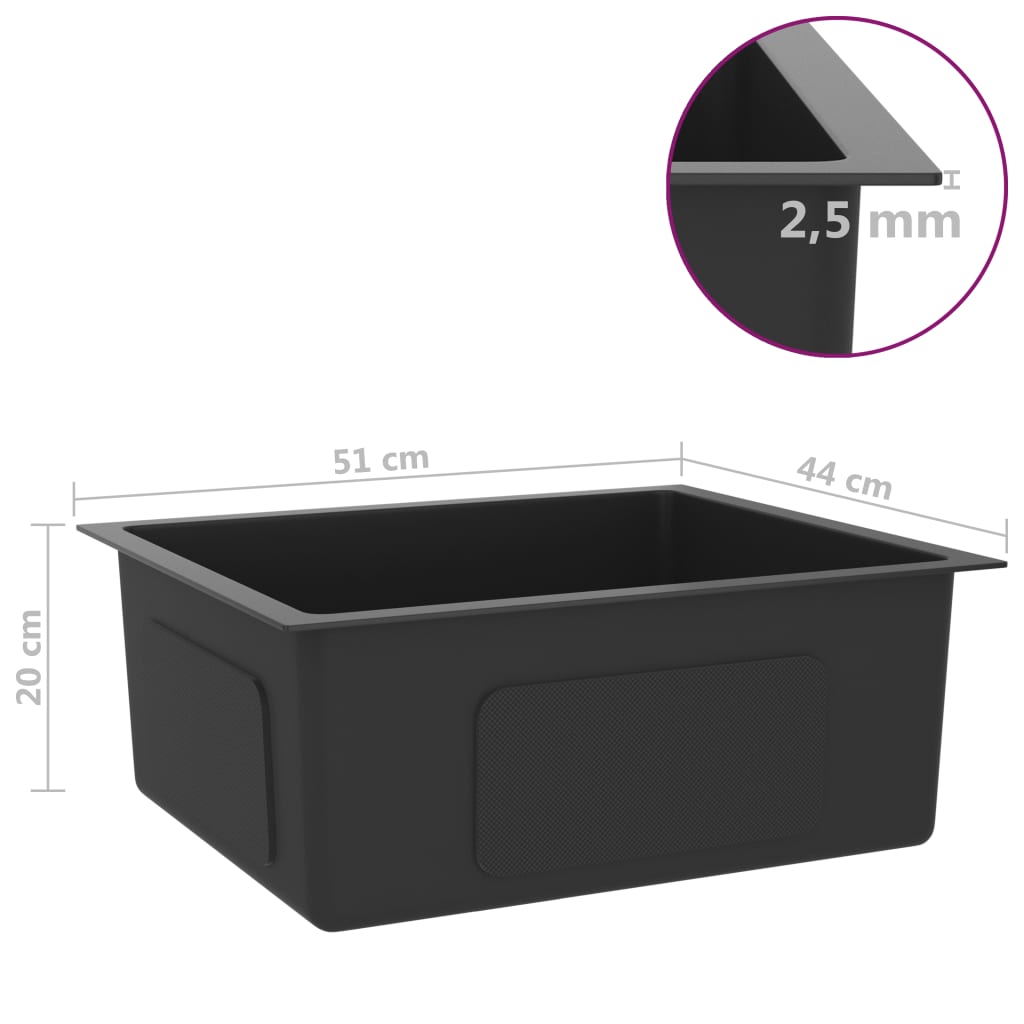 Lavello da cucina fatto a mano 51 x 44 cm acciaio inox nero 02_0002454