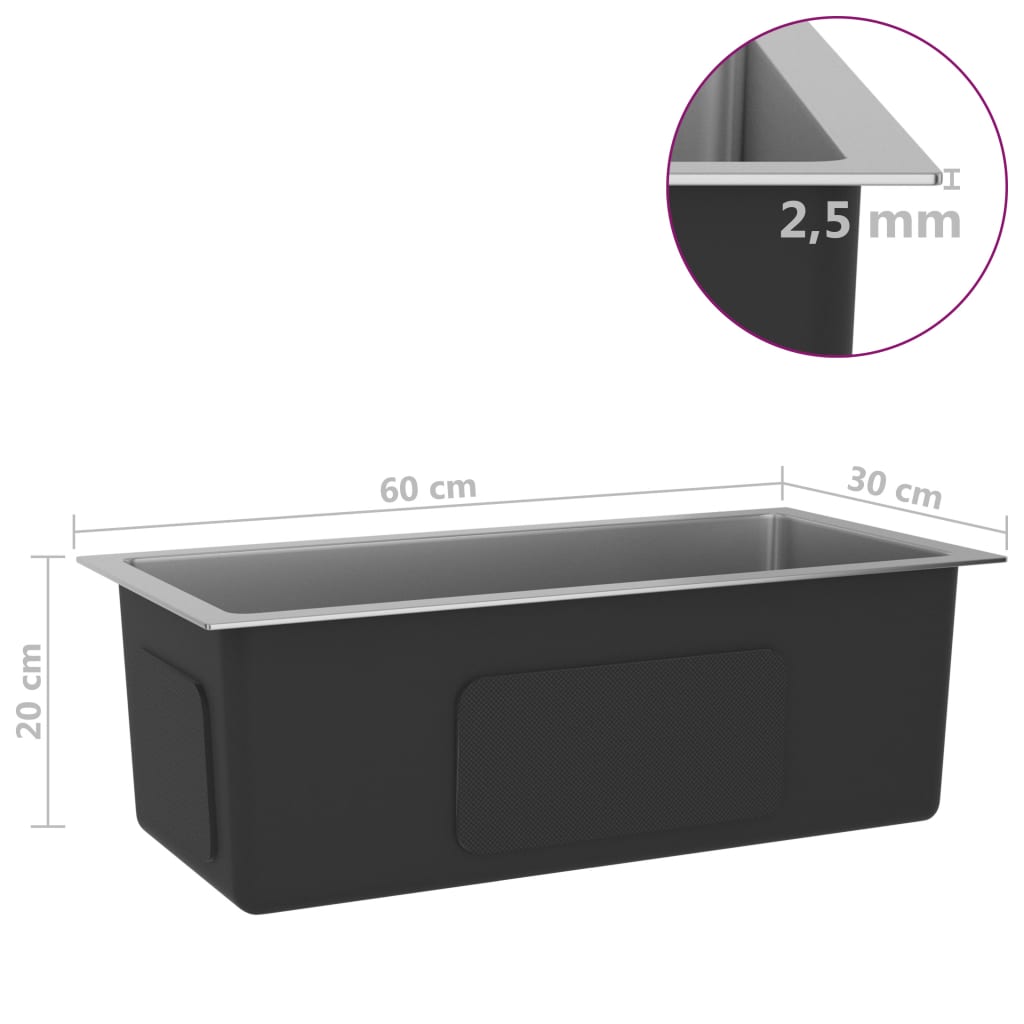 Lavello da cucina fatto a mano lavabo da bagno interno casa 60 x 30 cm acciaio inossidabile argento 02_0002455