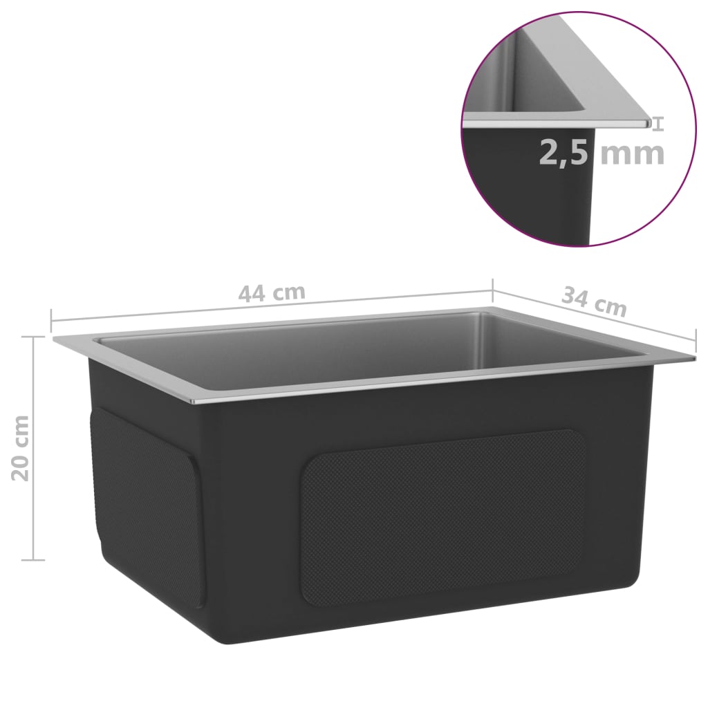 Lavello da cucina fatto a mano 44 x 34 cm acciaio inox argento 02_0002457