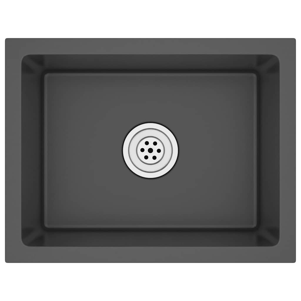 Lavello da Cucina Lavorato a Mano-Lavandino-Lavabo Nero Acciaio Inox 995808