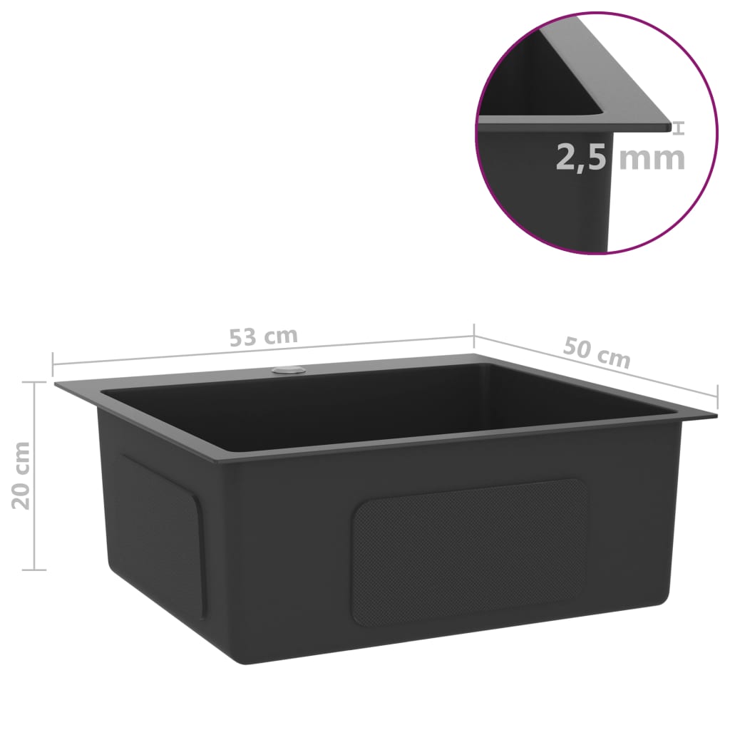 Lavello da cucina fatto a mano 53 x 50 cm acciaio inox nero 02_0002460