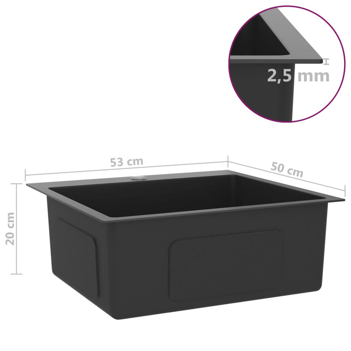 Lavello da cucina fatto a mano 53 x 50 cm acciaio inox nero 02_0002460