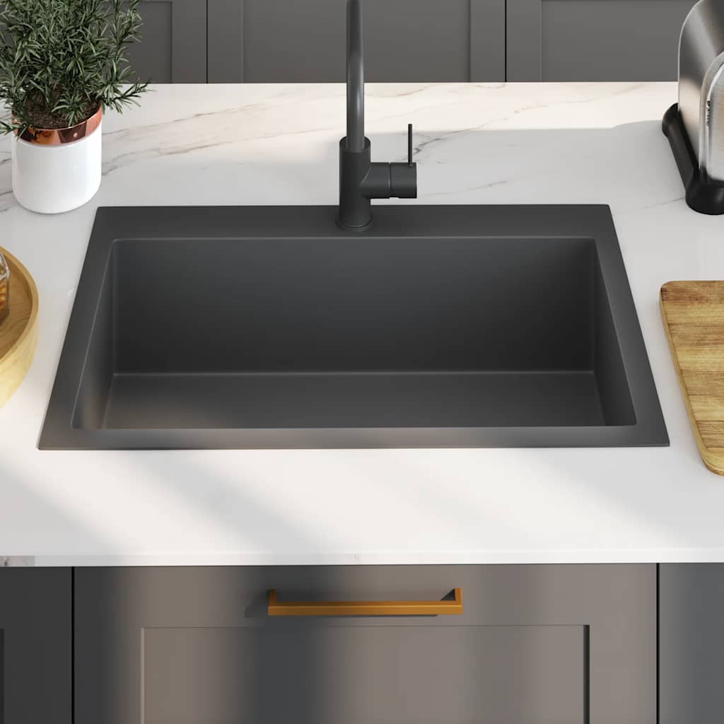 Lavello da Cucina Lavorato a Mano-Lavandino-Lavabo Nero Acciaio Inox 376603