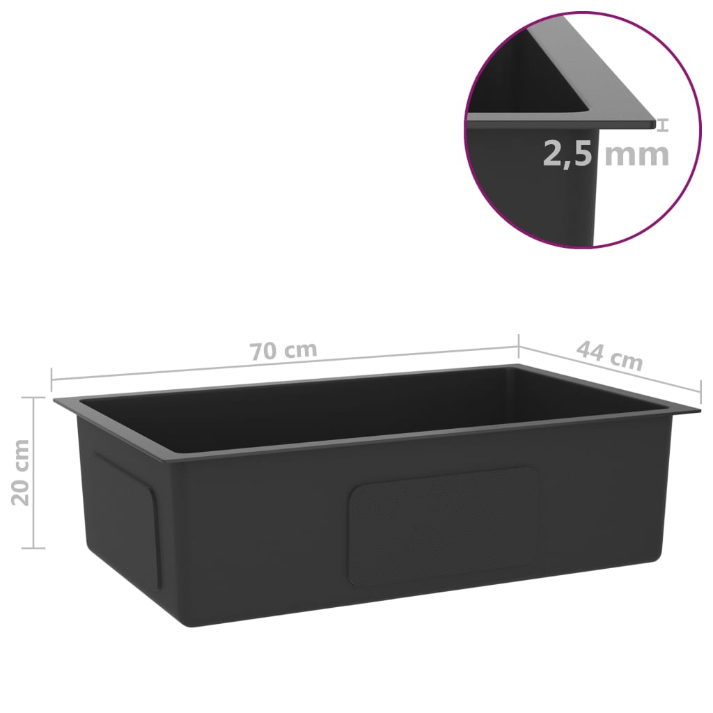 Lavello da cucina fatto a mano lavabo per bagno interno casa 70 x 40 cm acciaio inossidabile nero 02_0002468