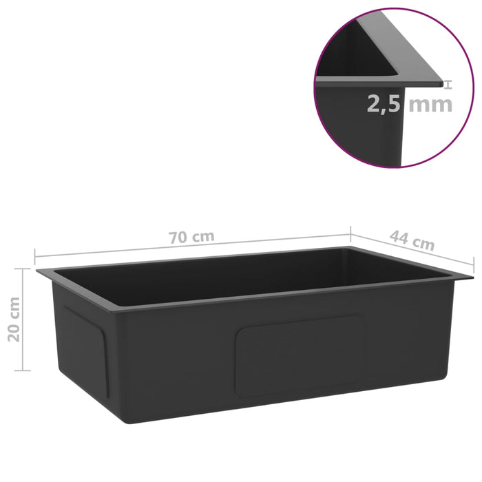 Lavello da cucina fatto a mano lavabo per bagno interno casa 70 x 40 cm acciaio inossidabile nero 02_0002468