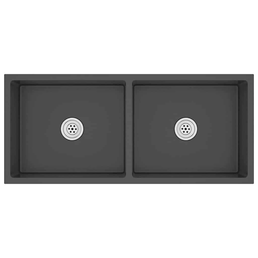 Lavello da Cucina-Lavandino-Lavabo Artigianale Nero in Acciaio Inox 499442