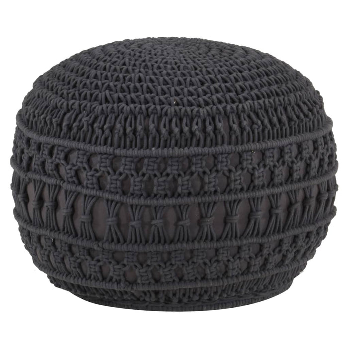 Pouf Lavorato a Mano MacramÃ© Antracite 45x30 cm in Cotone cod mxl 70123