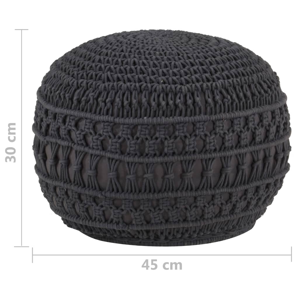 Pouf Lavorato a Mano MacramÃ© Antracite 45x30 cm in Cotone cod mxl 70123