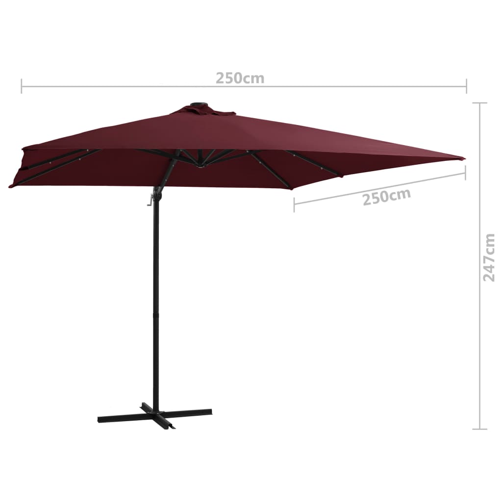Ombrellone da giardino decentrato con luci LED 250 x 250 cm rosso bordeaux 02_0008457