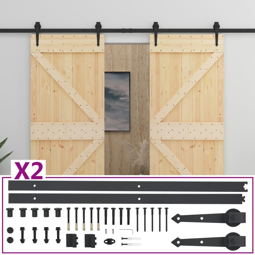 Porta Scorrevole con Set Hardware 90x210 cm in Legno di Pino 3057588