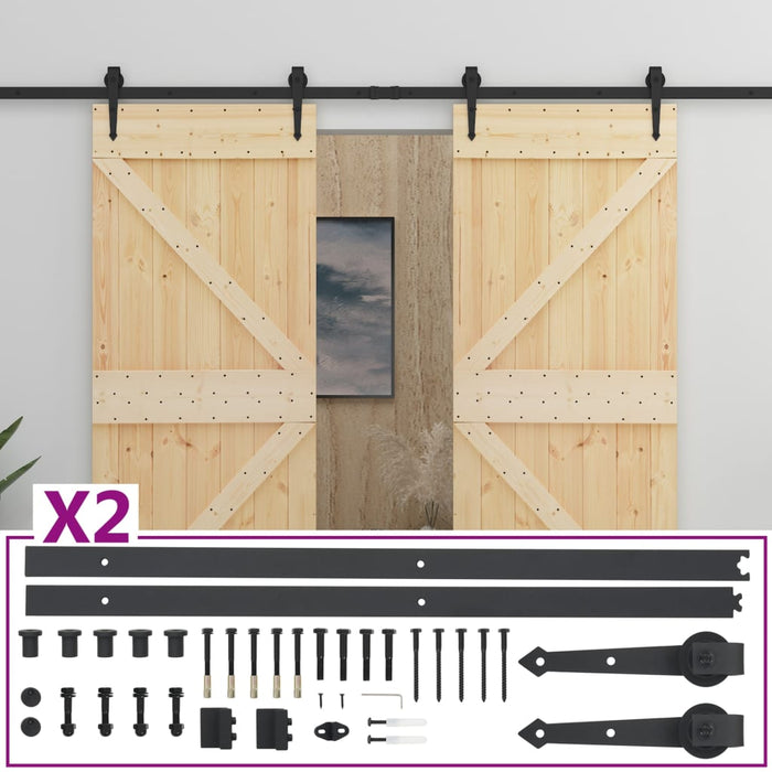 Porta Scorrevole con Set Hardware 90x210 cm in Legno di Pinocod mxl 72454