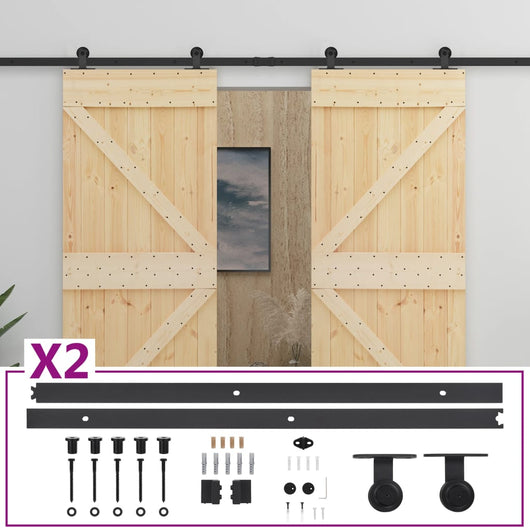 Porta Scorrevole con Set Hardware 100x210 cm in Legno di Pino 3057598