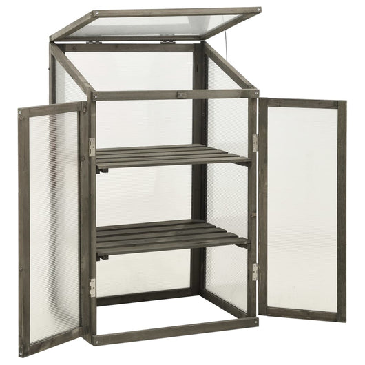 Serra tenda riparo piante fiori ortaggi 60 x 45 x 100 cm legno di abete grigio 02_0044454