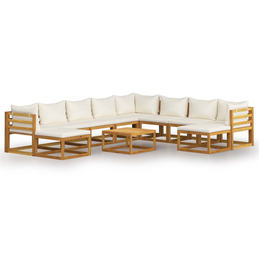 Set Divani da Giardino 11 pz con Cuscini Crema in Legno Acacia cod mxl 43063