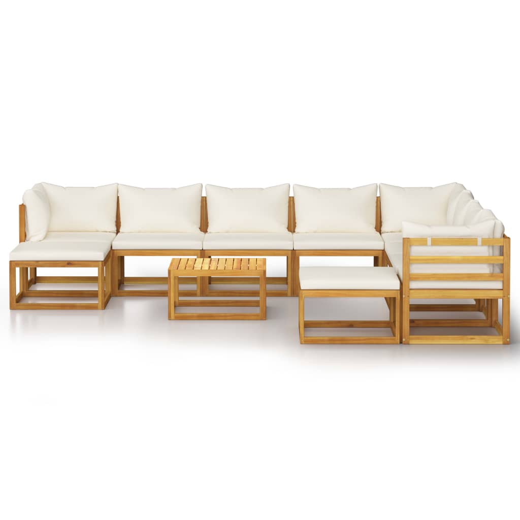 Set Divani da Giardino 11 pz con Cuscini Crema in Legno Acacia cod mxl 43063