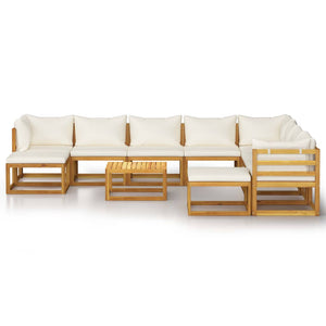 Set Divani da Giardino 11 pz con Cuscini Crema in Legno Acacia cod mxl 43063