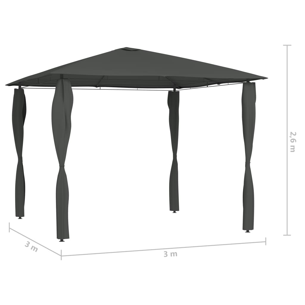Gazebo con Montanti Rivestiti 3x3x2,6 m Antracite 160 g/mÂ²