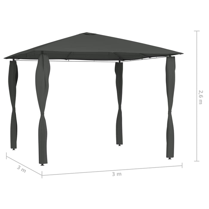 Gazebo con Montanti Rivestiti 3x3x2,6 m Antracite 160 g/mÂ²