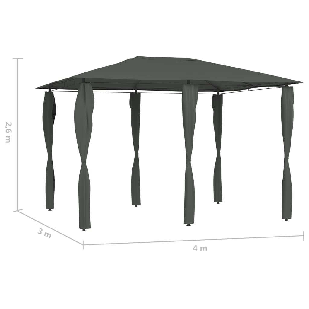 Gazebo con Montanti Rivestiti 3x4x2,6 m Antracite 160 g/mÂ²